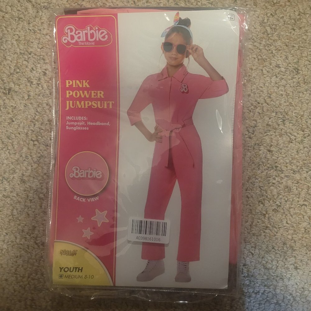 Barbie Movie Child's size medium 8-10 Pink Jumpsuit Headband sunglasses NWT